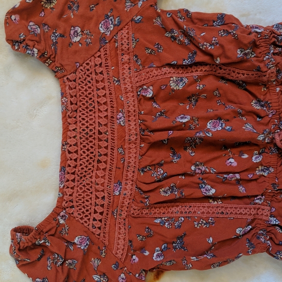 Art Class Long Sleeve Romper, Sz6, Orange Rust, Floral - Picture 2 of 3